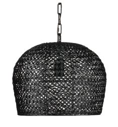 a black basket hanging from a chain