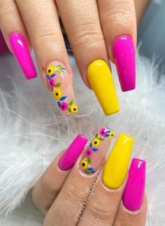 Spring Acrylic Nails, Cute Nail Art Designs, Dope Nail Designs, Pretty Nail Art Designs, Easter Nails, Nail Designs Glitter, Coffin Nails Designs, Nail Designs Spring, Floral Nails