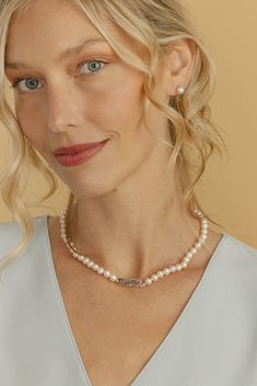 This chic strand necklace features 6-6.5mm, AAA quality white Freshwater cultured pearls. Our pearls are strung and double-knotted with a gorgeous sterling silver centerpiece, with the hand scripted word "mom". The pearls are strung and double knotted on the finest silk thread in different length and affixed with a sterling silver lobster clasp. Every necklace comes packaged in a beautiful jewelry gift box with a certificate of authenticity, perfect for gifting. Silver Centerpiece, Mom Necklace, Freshwater Cultured Pearls, Silk Thread, Strand Necklace, Cultured Pearls, Jewelry Gift Box, Elegant Gift, Buying Gifts