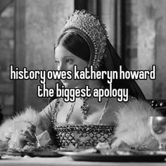 a woman sitting at a table with the words history was kahern howard the biggest ap