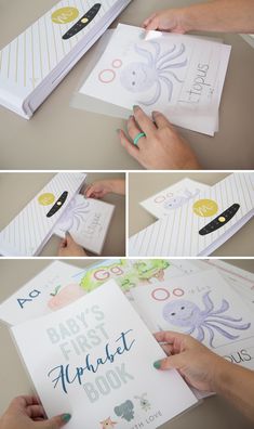 the instructions for how to make an octopus themed baby's first alphabet book with crayons