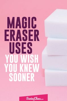 three soap bars stacked on top of each other with the words magic eraser uses you wish