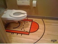 a man's bathroom because women can't shoot three pointers