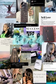 a collage of photos with the words success on them and images of women in different colors