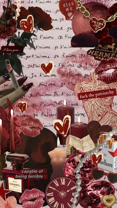 a collage of valentine's day items including candles, hearts and other things