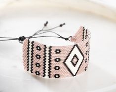 Rose Gold Miyuki Beaded Diamond Bracelet, Bead Woven Wide Cuff for Women, Delicate Handwoven Boho Armband, Adjustable, Sparkly Metallic Pink - Etsy Rose Gold Beaded Bracelets For Friendship, Bohemian Rose Gold Beaded Bracelets Gift, Bohemian Rose Gold Bangle Bracelets, Bracelet Bead, Miyuki Beads, Metallic Pink, Wide Cuff, Bead Weaving, Beading Patterns