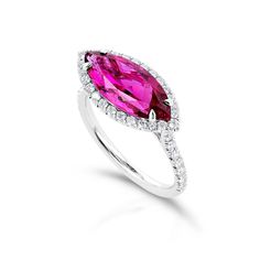 Rubellite Tourmaline and Diamond Ring Pink Jewellery, Gold Halo Ring, Ladies Rings, Rubellite Tourmaline, Tourmaline Jewelry, Pink Sparkle, Gold Halo, Pink Jewelry, Fine Jewelry Designers