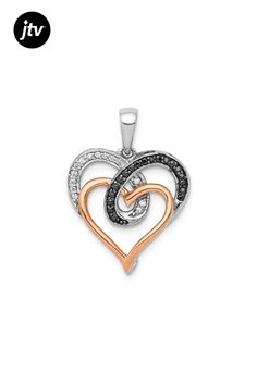 14K Two-tone Gold  0.11 cttw white and black diamond Heart pendant. Measures approximately 13/16"L x 5/8"W and has a 2mm bail. Black Diamond Heart-shaped Jewelry, Black Diamond Jewelry For Valentine's Day, Black Heart-shaped Diamond Jewelry, Valentine's Day Black Diamond Jewelry, Black Double Heart Jewelry For Anniversary, Heart Pendant Diamond, Diamond Heart, Black Diamond, Heart Pendant