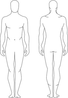 an outline of a man's body and torso, with the top half facing forward