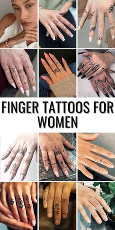 finger tattoos for women with different designs on each hand and fingers, all in different colors