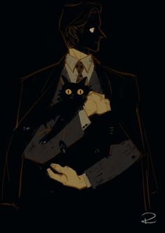 a man in a suit holding a black cat