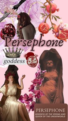 a collage of photos with the words persephone and images of women on them