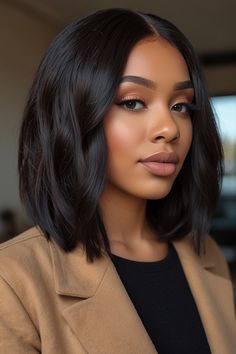 Shoulder Bob Haircut Black Women, Chocolate Bob Hair, Black Women Medium Length Hairstyles, Black Hair Straight Hairstyles, African American Bob Hairstyles, Long Bob Black Women, Bob Haircut Black Women, Shoulder Length Hair Black Women, Shoulder Length Bobs