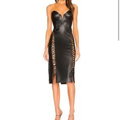 Michael Costello Leather Dress Never Worn Size Small Good Quality Super Cute ! To Big For Me Leather Midi Dress For Party, Elegant Leather Club Dress, Luxury Midi Dress For Night Out, Leather Midi Party Dress, Luxury Leather Dress For Night Out, Luxury Knee-length Midi Dress For Night Out, Luxury Black Midi Dress For Date Night, Luxury Black Midi Dress For Spring, Luxury Black Midi Evening Dress