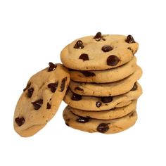 chocolate chip cookies stacked on top of each other