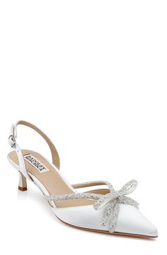 Angelina Slingback Kitten Heels Low Heel Wedding Shoes, Slingback Kitten Heels, Breezy Style, Wedding Shoes Comfortable, Jewel Badgley Mischka, Diamond Fashion Jewelry, Flat Booties, Wedding Shoes Heels, Platform Stilettos