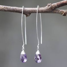 Amethyst drop silver earring. Meaningful Gifts For Her, Gemstone Drop Earrings, Purple Gems, Secure Attachment, Tarnished Jewelry, Birthstone Earrings, Long Drop Earrings, Long Dangle Earrings, Birthstone Gifts