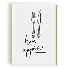 a black and white print with the words bon appetit