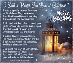 a merry christmas poem with a lantern and snowflakes on the night time sky