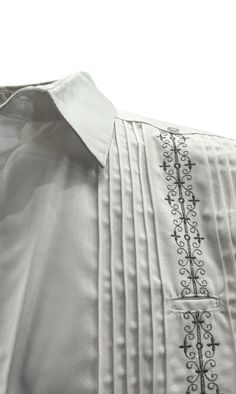 "Beautiful Classic Mexican White Guayabera Short Sleeve For Men 2 Front Embroidered Panels Polycotton  Traditional Guayabera, Wedding Shirt, Very Classic, Cotton and Polyester Blend. Shirt Measurements: Size 40 Chest:  44\"   Length:  27\"  Waist:  45\"  Shoulder:  19.5\"" Guayabera Wedding Groomsmen, Men Shirt Embroidery Design, Wedding Guayabera, Guayabera Wedding, Mexican Clothes, Embroidery Shirt Men, Stylish Shirts Men, Spanish Shirts, 70s Men