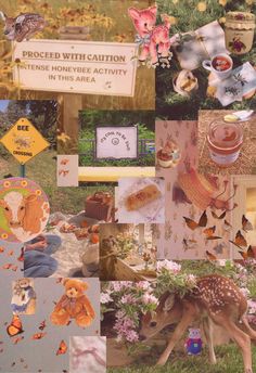 a collage of pictures with animals, flowers and other things in it's center