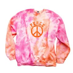 Tie Dye Peace Sign Sweatshirt Tie-Dye Hoodie Peace Sign Oversized Sweatshirt Women's Trendy Sweatshirt Crewneck Hippie Preppy Sweatshirt 📦 FREE SHIPPING on orders $35 or more to US shoppers 🛒Our unisex Tie Dye Peace Sign Crewneck Sweatshirts are a soft relaxed/loose fitting sweatshirt, perfect for lounging around the house, relaxing or running errands. 👕Brand = Gildan 🧵Fabric = 50% Cotton / 50% Polyester ✂️Design = Heat-applied orange vinyl  🎨Color = Fuchsia & Tangerine Orange (Colors will vary from computer to computer and monitor to monitor. The colors shown may not be an exact representation. Slight shade variations of garment colors are likely in the pigment dye process. Each item is hand dyed so no two shirts are exactly the same.) 📏Sizing = Unisex (please see size chart in phot Peace Sign Tie Dye, Tie Dye Peace Sign, Preppy Sweatshirts, Smiley Face Shirt, Trendy Crewneck, Colorful Sweatshirt, Cheap Sweatshirts, Oversized Crewneck, Tangerine Orange