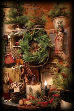 an assortment of christmas decorations and candles