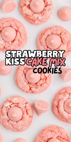 These adorable strawberry kiss cookies are super simple to make, and you only need six ingredients for them. They come out soft and chewy, bursting with all that delicious strawberry goodness. Everyone will love these lovely homemade treats. They’re a cute pink color, topped with a sweet pink strawberry kiss right in the middle. Whether you want to whip up a batch for Valentine's Day or you simply love strawberries, these are going to be a surefire hit with everyone who has a sweet tooth. Strawberry Kiss Cookies, Valentine Party Food Ideas, Strawberry Cake Cookies, Cookies With Cake Mix, Cracked Cookies, Strawberry Cake Mix Cookies, Simple Treats, Valentines Party Food, Pink Kisses