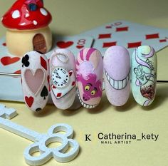 Alice In Wonderland Nail Art Design, Alice In Wonderland Nail Art, Easter Nails Easy, Disney Nail Art, Wonderland Nails, Nails Colour, Easter Nail Art Designs