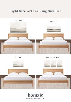 four images showing the size and width of a bed