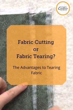 someone is sewing fabric with the words fabric cutting or fabric tearing?