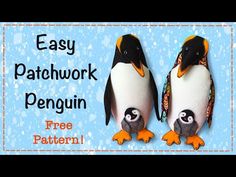 two penguins are standing next to each other with the words easy patchwork penguin free pattern