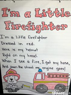 a firefighter's poem written on a piece of paper with an image of a firetruck