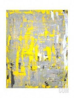 an abstract painting with yellow and grey colors