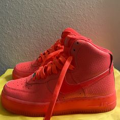 Gently Used, No Box , Hot Pot, Vintage Air Force 1 High Top, Air Force 1 High Tops, Shoe Containers, Nike Shoes Air Force, Air Force 1 High, Hot Pot, Orange Pink, Air Force 1, High Top