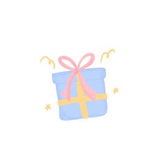 a blue gift box with a pink bow on it's top and stars around the edges