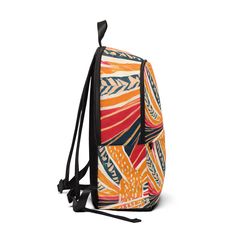 Fashion Backpack Waterproof Boho Abstract Vibrant Multicolor Pattern 81826. This fashion-forward backpack is crafted with trendy canvas and is designed to exude urban chic seamless style and functionality. Whether you're exploring the city streets, going to school, the gym, or jet-setting across the globe, this backpack caters to your every need with its sophisticated design and versatile features. From trendy accented style to modern minimalist touches, each this bag reflects impeccable craftsmanship and timeless appeal. This backpack offers something for every personality and occasion. Embrace the art of fashion with this must-have backpack bag that effortlessly combines practicality with high-end style. Made of 15.5 oz. Soft Nylon Lightweight and waterproof Adjustable shoulder straps Pe Trendy Waterproof Everyday Backpack, Trendy Waterproof Backpack For Everyday, Trendy Waterproof Backpack For Outdoor, Casual Orange Backpack For Everyday, Casual Waterproof Standard Backpack, Casual Multicolor Backpack For Outdoor, Trendy Outdoor Backpack For Summer, Casual Orange Backpack, Casual Orange Standard Backpack