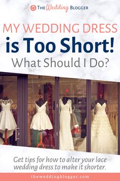 the complete wedding dress buying guide is displayed in front of a store window with mannequins and dresses on display