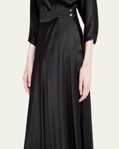 Loro Piana "Alin" double satin skirt    Full length    Straight silhouette    Asymmetric hem    Side button closure    Silk    Dry clean    Made in Italy Silk Maxi Skirt, Silk Maxi, Satin Skirt, Loro Piana, Asymmetric Hem, Made In, Maxi Skirt, Full Length, Tops Designs