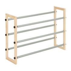 a wooden rack with metal bars on the top and bottom, for storing clothes or other items