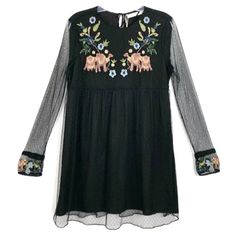 Nwt Zara Woman Plumetis Floral Embroidered Black Mesh Dress Size Xs. Floral And Camel Embroidery Throughout Mesh Fabric Throughout Fully Lined Tasseled Toe Closure In Back Size Small Nwt Bundle & Save Or Make An Offer! L4-5.5 Black Floral Embroidered Dress For Fall, Black Embroidered Dress For Summer, Fall Black Embroidered Dress With Floral Embroidery, Black Embroidered Dress With Floral Embroidery For Fall, Black Long Sleeve Embroidered Dress For Spring, Spring Black Embroidered Dress With Embroidered Hem, Black Summer Dresses With Intricate Embroidery, Black Embroidered Dress With Embroidered Hem For Spring, Black Dress With Embroidered Hem For Spring