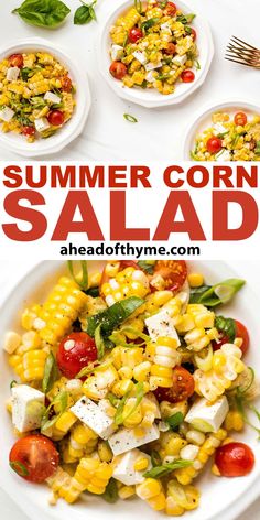 summer corn salad with tomatoes, mozzarella and feta cheese on the side