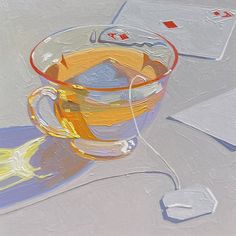 a painting of a cup of tea on a table