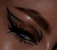 Eye Looks With White Eyeliner, Red Carpet Eye Makeup, Black And White Liner Eye Makeup, White Eyeliner Makeup Looks Black Women, Eyeliner White And Black, Euphoria Makeup Black, Wednesday Addams Makeup Ideas, White And Black Eyeliner Looks, Black And White Makeup Aesthetic