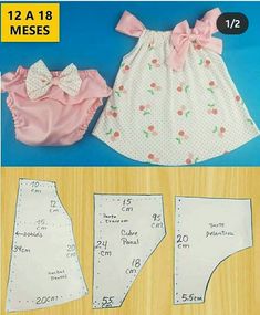 Ropa bebé patrón patrones nena fácil floreado Baby Born Kleidung, Toddler Dress Patterns, Kids Clothes Patterns, Sewing Baby Clothes, Baby Frock Pattern, Sewing Kids Clothes, Girls Dress Sewing Patterns, Baby Dress Design