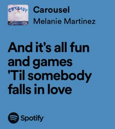 an ad with the words and it's all fun and games til somebody falls in love