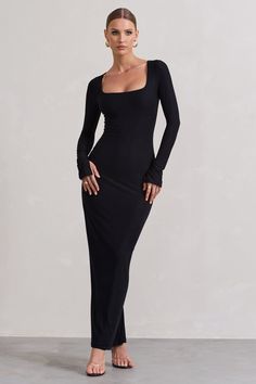 Long Sleeve Long Black Dress, Sleek Bun, Black Tie Gala, Big Night, Black Sequin Dress, Black Velvet Dress, Black Maxi, Long Sleeve Maxi, Party Dress Long