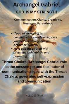 an angel with white wings and the words, archangel gabril god is my strength