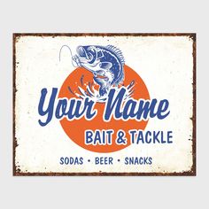 a sign for your name, boat & tackle with a large fish on the front