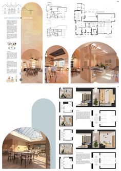 an architectural drawing shows the interior and exterior of a house, with multiple rooms in each section